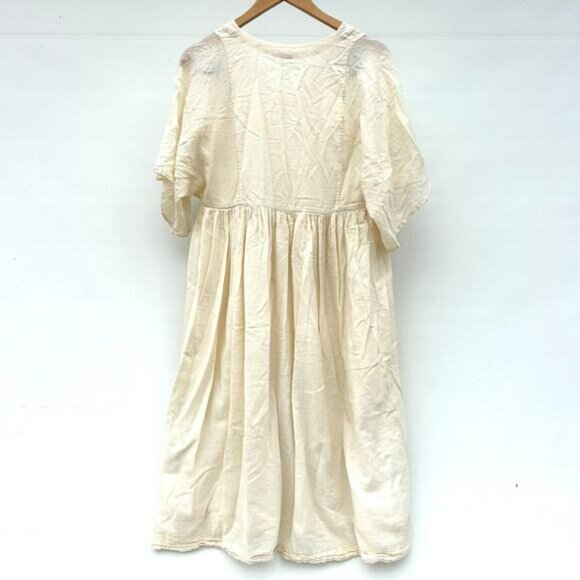World Of Crow Boxy Sleeve Summer Dress Cotton Cottagecore Boho Cream XS Prairie - Picture 3 of 11